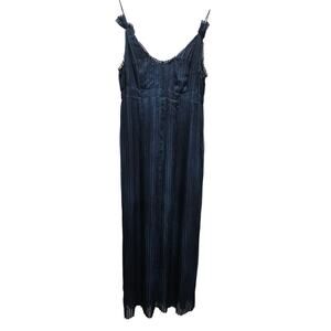 Elie Tahari Sleeveless Maxi Chiffon Pleated Navy Blue Formal Evening Dress Sz 6